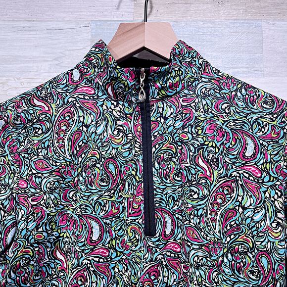 SANSOLEIL 3/4 Sleeve UV 50 Printed Golf 1/4 Zip Top Paisley Cooling Womens XS - Picture 3 of 6